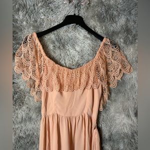 Beautiful 70s vintage off shoulder peach colored dress